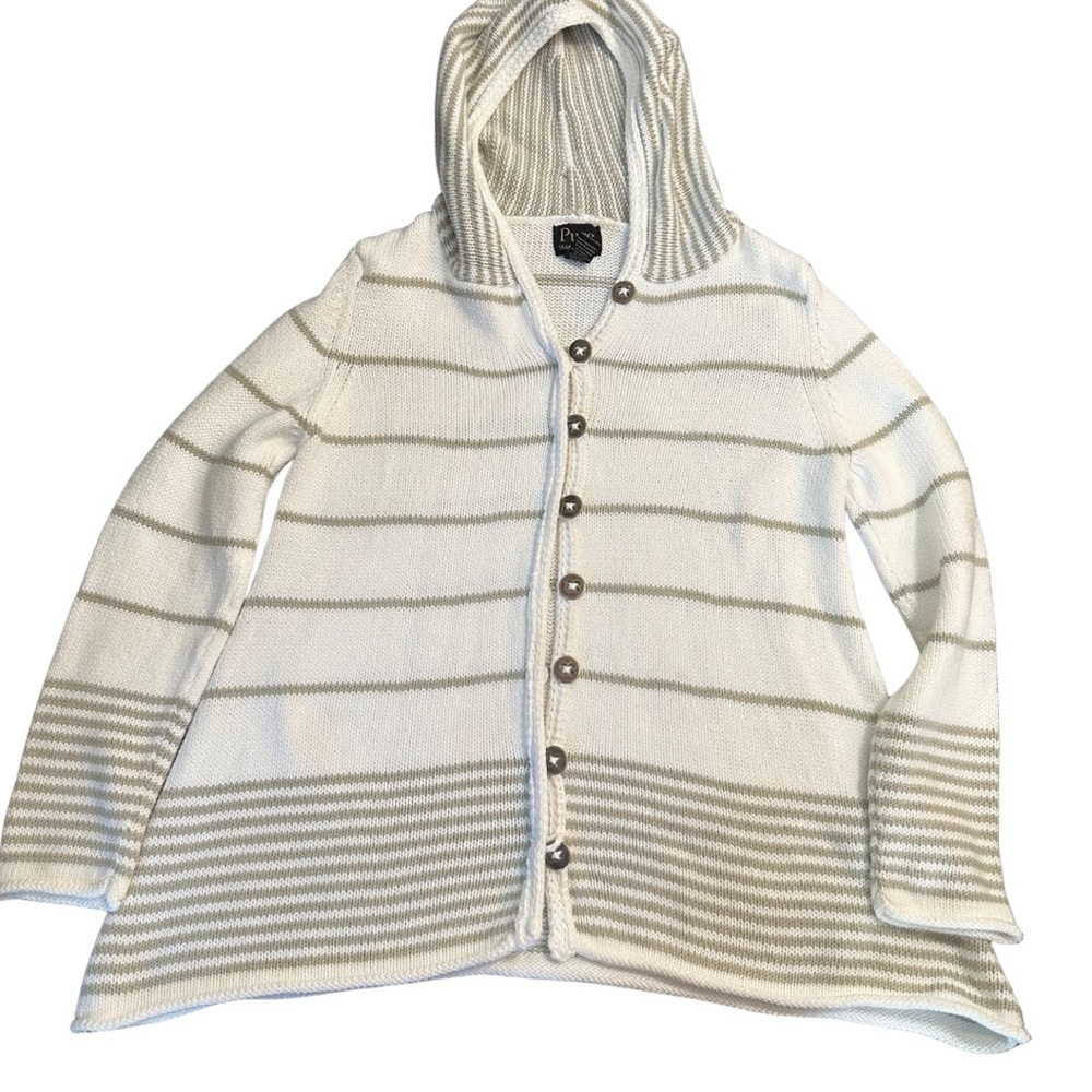 Pure Handknit Striped Button Front Hoodie Cardigan Sweater Women’s S/M‎